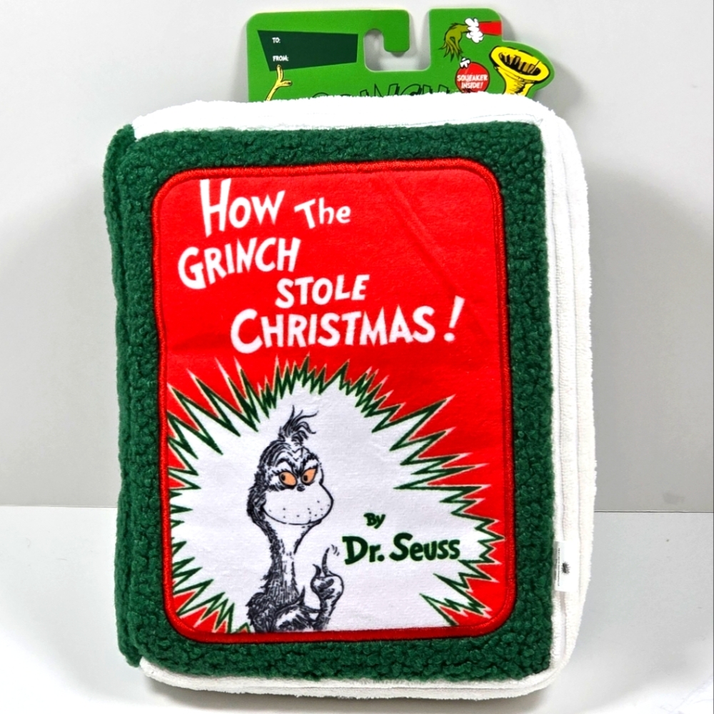 Dr Seuss Grinch How the Grinch Stole Christmas Book Squeaker Dog Toy NWT